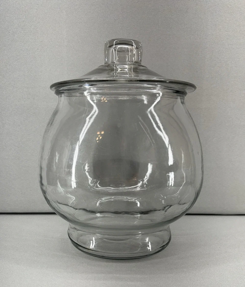Vintage Clear Glass Apothecary Jar w Lid 10